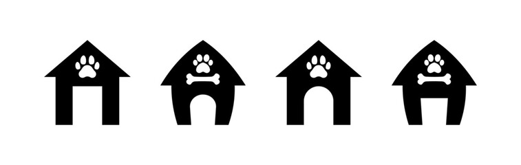 Doghouse set icons. Silhouette style. Vector icons.