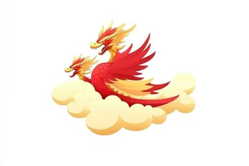 Two Red Dragons Flying Through the Clouds