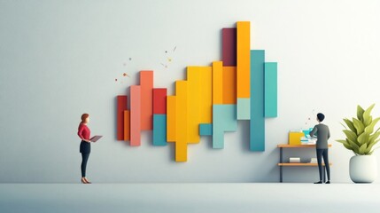 Fototapeta premium Creative Collaboration: Cartoon Characters Energizing a Vibrant Office Project