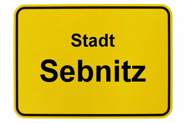 Illustration eines Ortsausgangsschildes der Stadt Sebnitz in der Sächsischen Schweiz