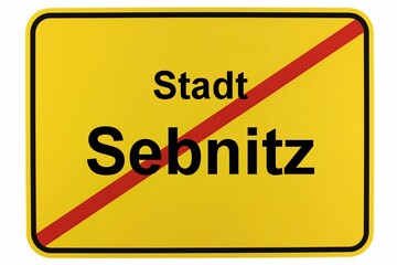Illustration eines Ortsausgangsschildes der Stadt Sebnitz in der Sächsischen Schweiz