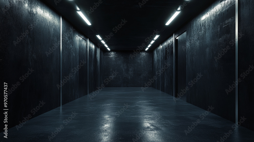 Poster this is a computer-generated image of a completely dark, empty room. the room has metal objects in i