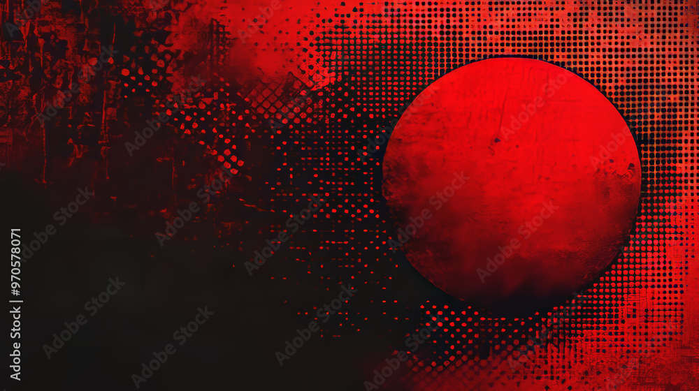 Poster this is a modern, abstract background with a red circle. it has a dotted texture and a geometric pat