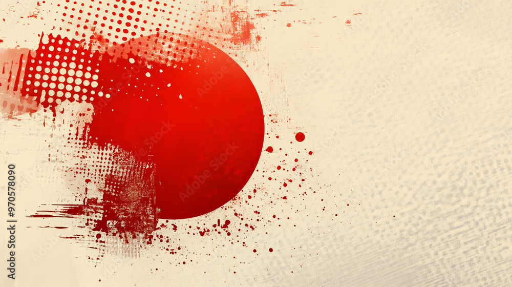Poster this is a modern, abstract background with a red circle. it has a dotted texture and a geometric pat