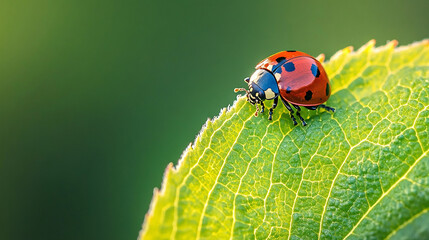 Fototapeta premium ladybug and leaf macro photography