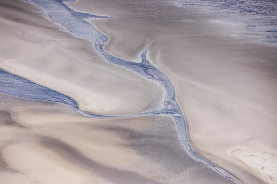 Aerial view of the tidal flats in the North Sea off the coast of north Friesland. Germany