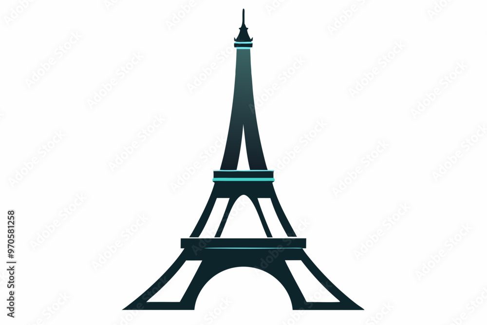 Wall mural eiffel tower illustration. eiffel tower black silhouette vector illustration on a white background