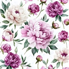 Watercolor Peony Flower Seamless Pattern