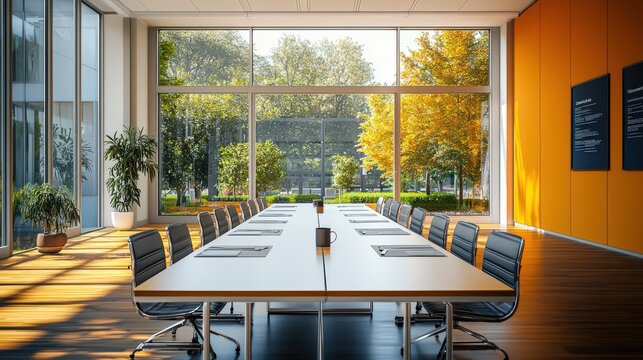 sleek conference room with coffee, facilitating efficient strategic planning in a focused and organized setting