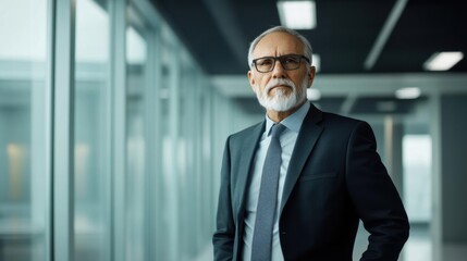 Fototapeta premium Portrait of a confident senior businessman with a professional demeanor in a modern office setting.