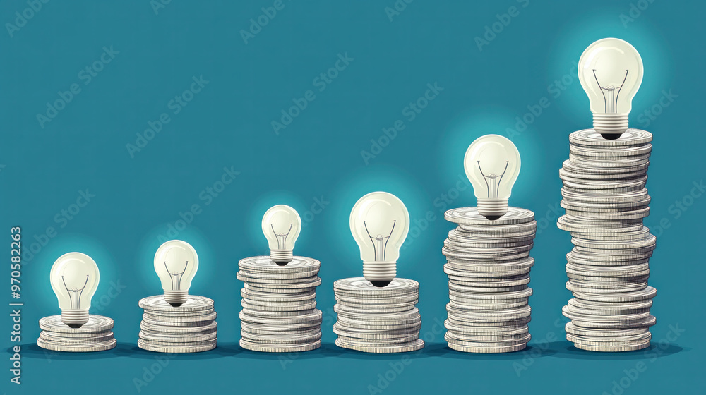 Aufkleber a stack of coins with a light bulb on top. concept of accumulating wealth or resources