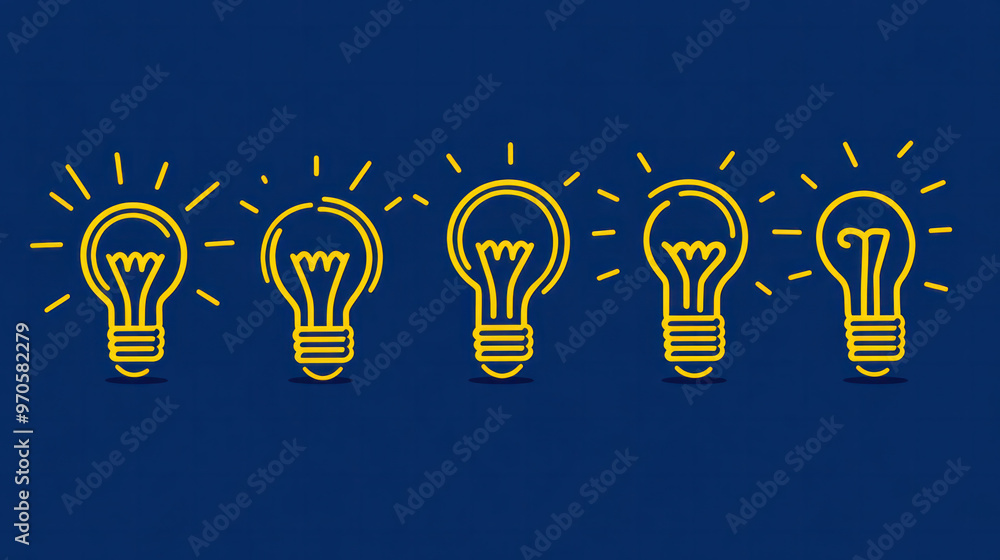 Poster a row of light bulbs are lit up in a blue background. the bulbs are arranged in a line, with the fir