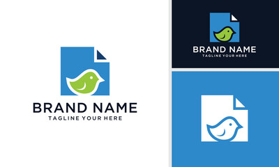 File Stack and bird with Minimalist Modern Style. Eagle Logo Icon Symbol Vector Design Template.