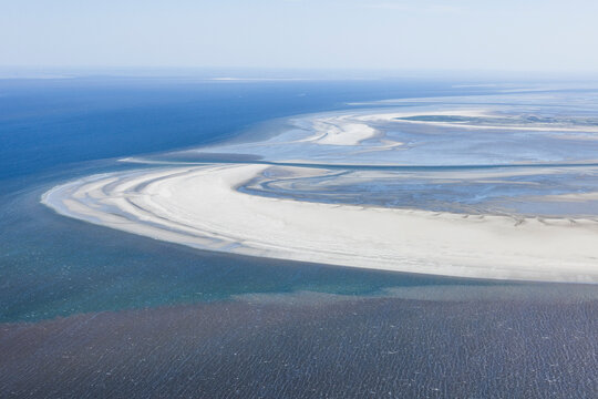 Aerial view of the tidal flats in the North Sea off the coast of north Friesland. Germany