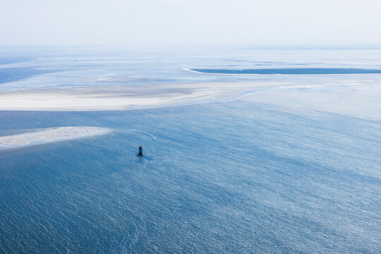 Aerial view of the tidal flats in the North Sea off the coast of north Friesland. Germany
