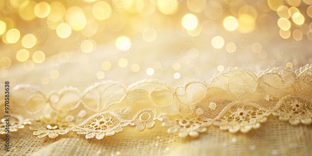 Sticker soft focus muted yellow background with delicate lace textures and bokeh light effect