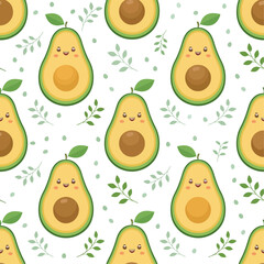 Seamless pattern of cute Avocado, white background