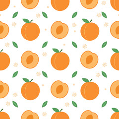 Seamless pattern of cute apricot, white background