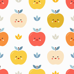 Seamless pattern of cute Apple, white background