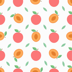 Seamless pattern of cute apricot, white background 