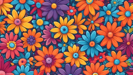 Fototapeta premium Colorful cartoon flower seamless pattern.