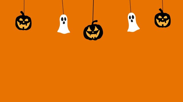 Halloween animated footage landscape with pumpkin sillhouette and spooky orange backgound