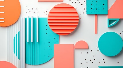 Abstract Geometric Pattern with Pink and Turquoise Shapes on White Background