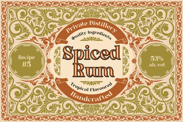 Spiced Rum - ornate vintage decorative label