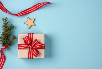 christmas gift box with red ribbon