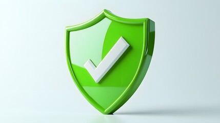 
cartoon 3d Icon safety shield check mark perspective . green symbol security safety icon. Checkmark in minimalistic style. 3d vector illustration. white background