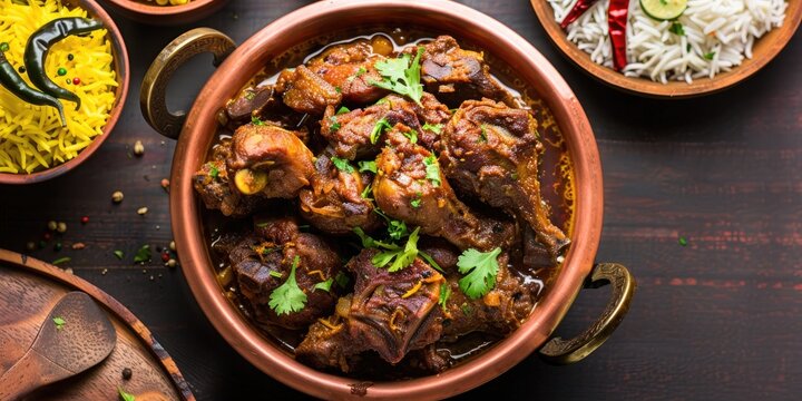 Delicious Sukha chicken or mutton dry spicy Murgh or goat meat served hot mutton fry special traditional hot spicy dish Buffalo roast and meat pepper fry South Indian non vegetarian food to