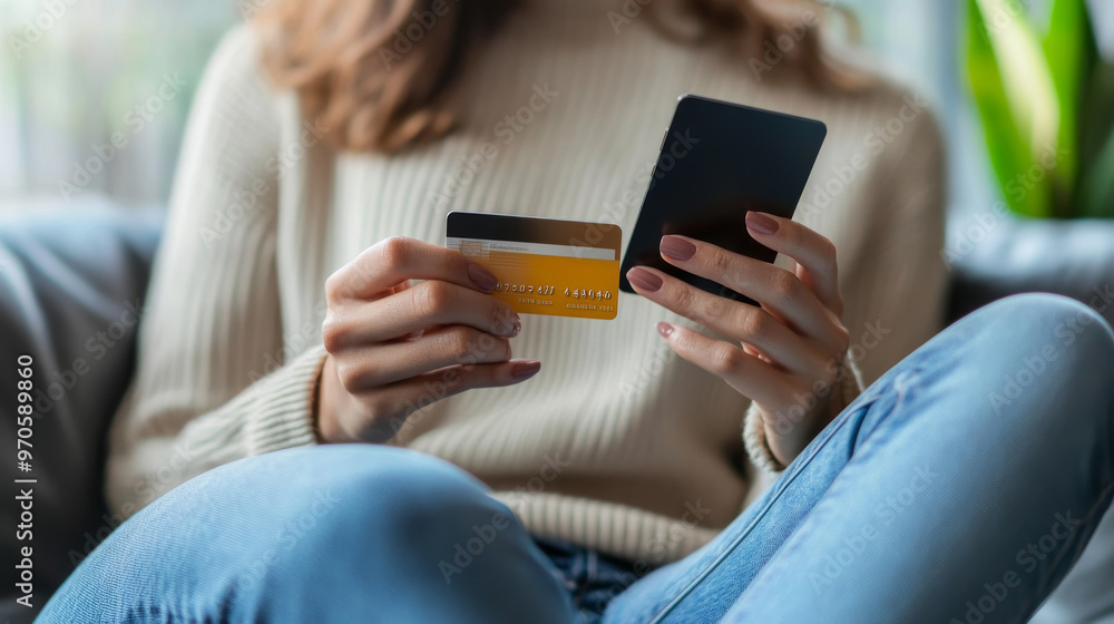 Poster you can securely pay online using your smartphone.it's like using a credit card, but you do it throu