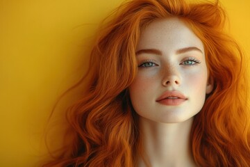 Close-up portrait of a young woman with vibrant red hair