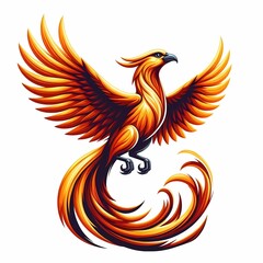 Obraz premium Beautiful Fire Phoenix bird flying vector illustration isolated on a white background