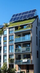 Obraz premium Eco-friendly building with solar panels on roof