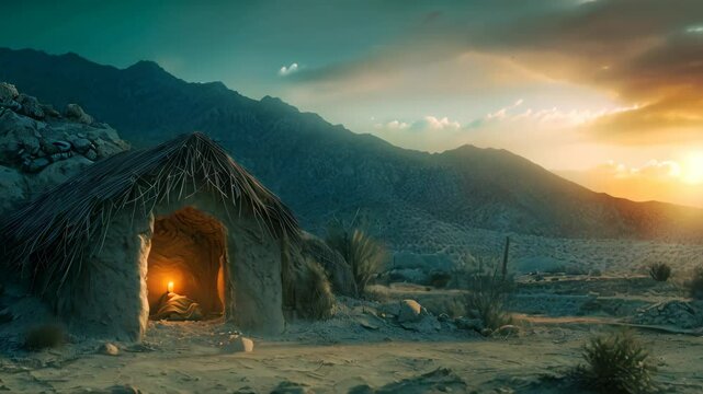 A peaceful nativity scene depicting the birth of Jesus in a humble cave, illuminated by candlelight, A serene nativity scene depicting the birth of Jesus in a humble manger