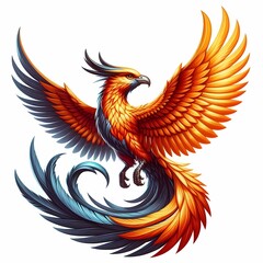 Obraz premium Beautiful Fire Phoenix bird flying vector illustration isolated on a white background