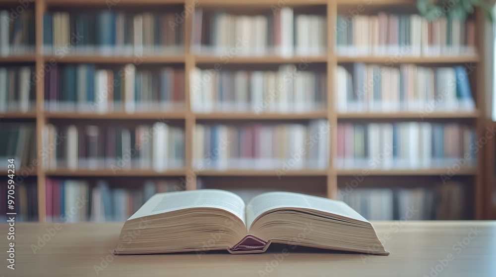 Poster open book on a table in a library