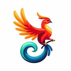 Fototapeta premium Beautiful Fire Phoenix bird flying vector illustration isolated on a white background