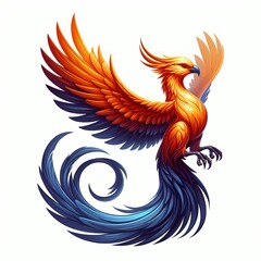 Obraz premium Beautiful Fire Phoenix bird flying vector illustration isolated on a white background