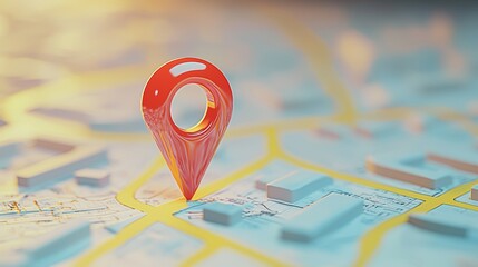 Fototapeta premium A bright red pin is placed carefully on top of a detailed map