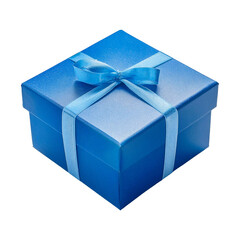 a blue gift box with a ribbon tied around it