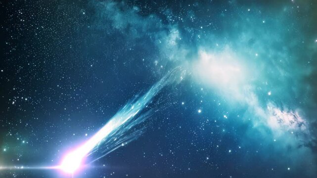 A Shimmering Comet Streaks Through the Night Sky, A shimmering comet streaking through the night sky, leaving a trail of stardust in its wake