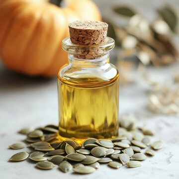 Cold-Pressed Pumpkin Seed Oil on white background