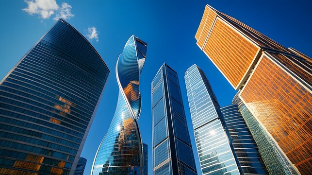 Modern Skyscrapers in Moscow City with Blue Sky