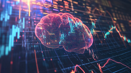 Fototapeta premium A digital brain composed of stock market data, representing the intelligence of trading algorithms