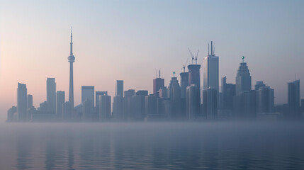 Fototapeta premium Misty City Skyline at Sunrise