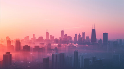 Fototapeta premium Misty City Skyline at Sunrise