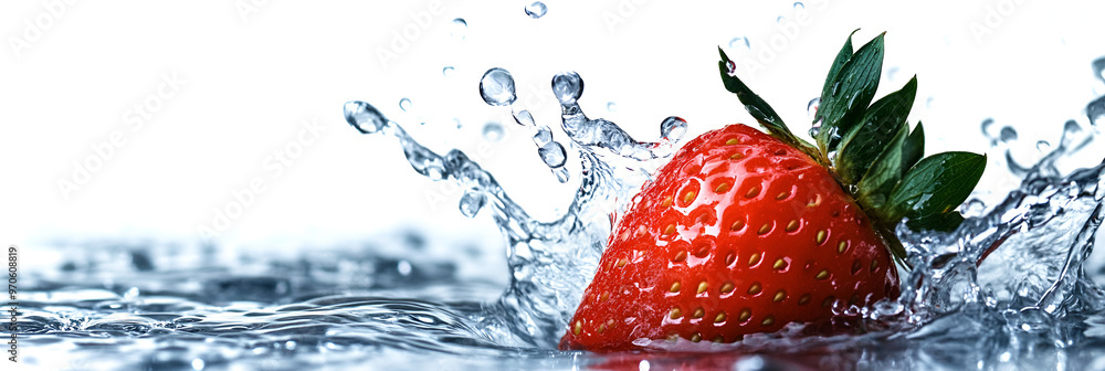 Wall mural fresh strawberry splashing in water