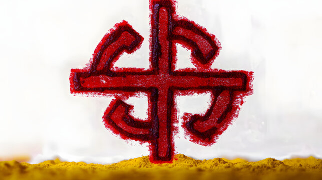 indian hindu religious spiritual symbol swastik or swastica made with kumkum or bindi powder use for blessing,luck,god,diwali,holi puja and other religion work,cutout transparent background,png format